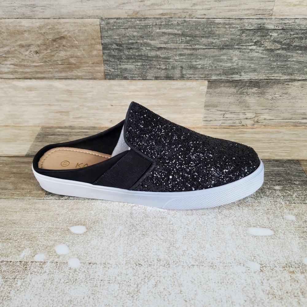 Kaanas San Rafael Women Slide Shoe Sz 11 Black Glitter Slip On Round Toe Sneaker